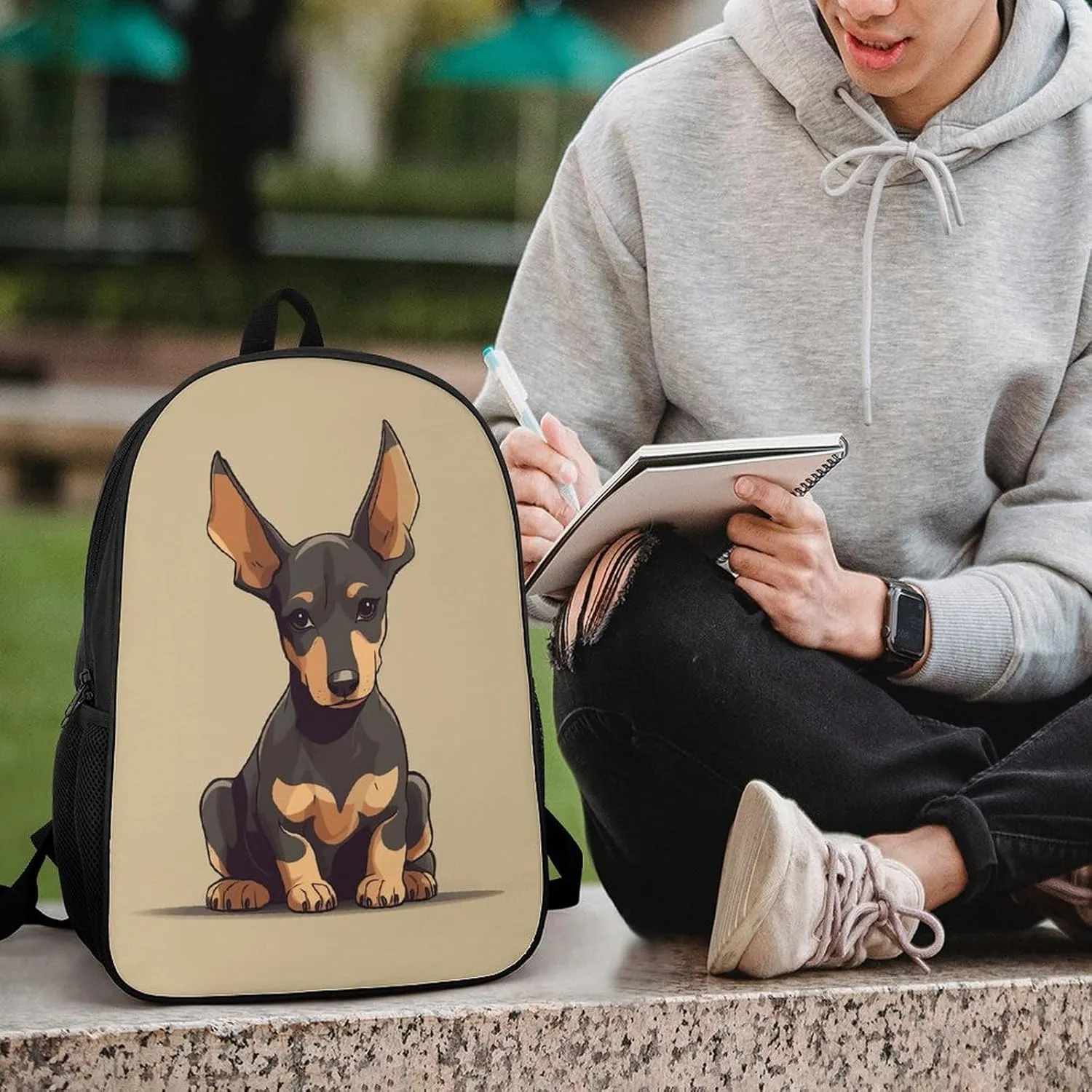 Laptop Backpack for Men 17 Inch Doberman Puppy with Erect Ears Work Casual Backpack Lightweight Travel Shoulder Bag