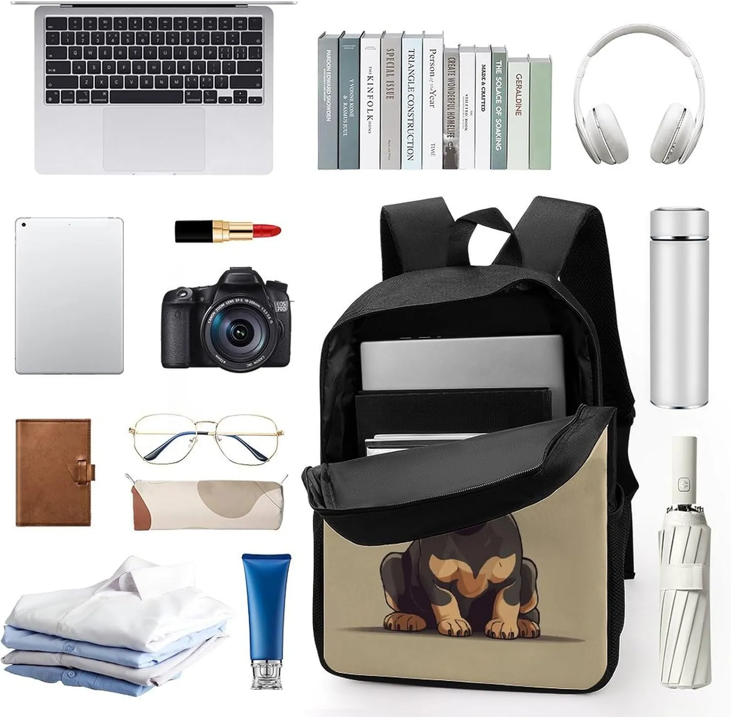 Laptop Backpack for Men 17 Inch Doberman Puppy with Erect Ears Work Casual Backpack Lightweight Travel Shoulder Bag