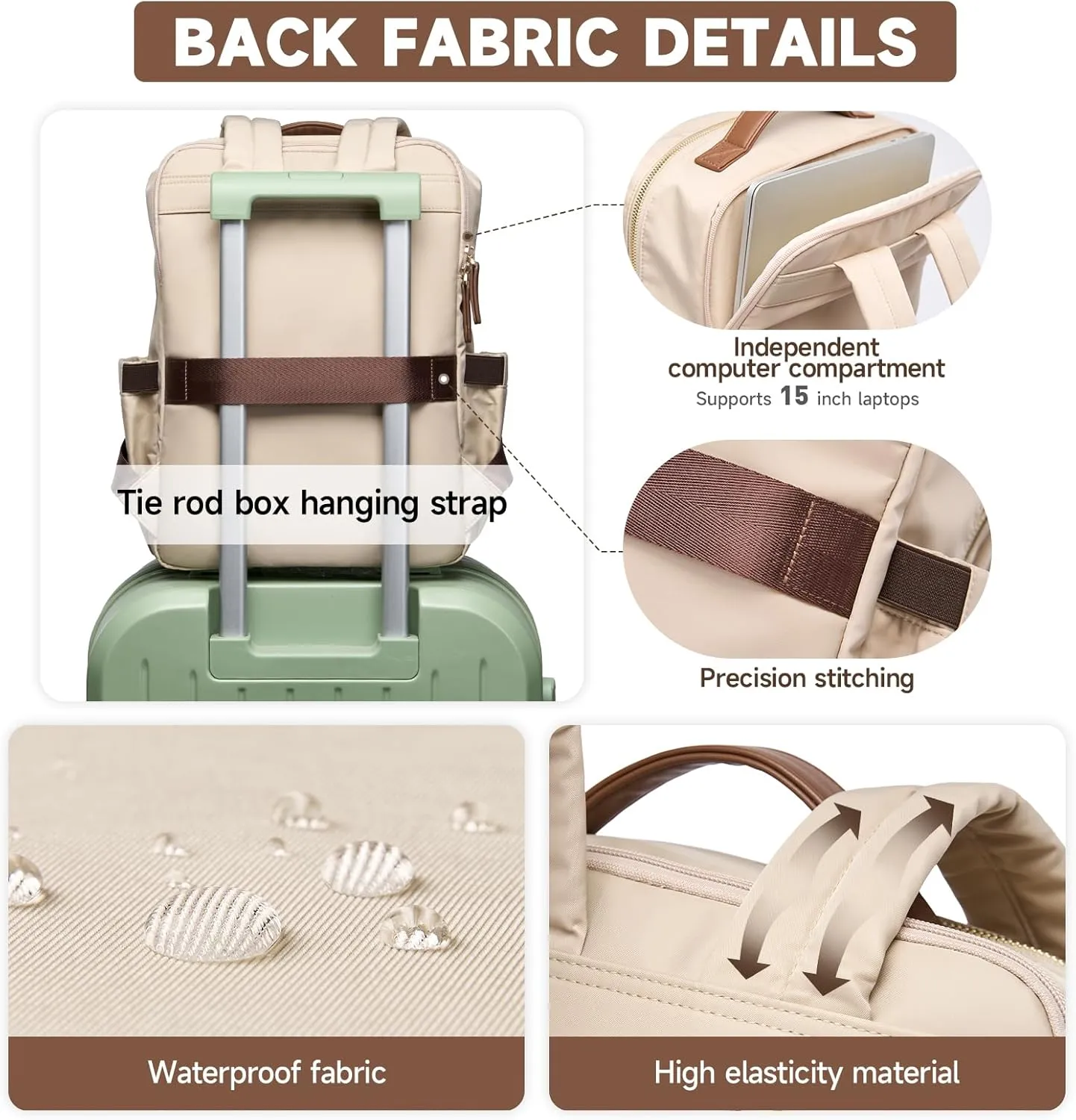 Laptop Backpack for Women Slim Computer Bag Work Travel College Backpack Purse Fits 15 Inch Notebook (Apricot) Casual Daypack for Work Travel College Backpack Purse Separate Laptop Compartment