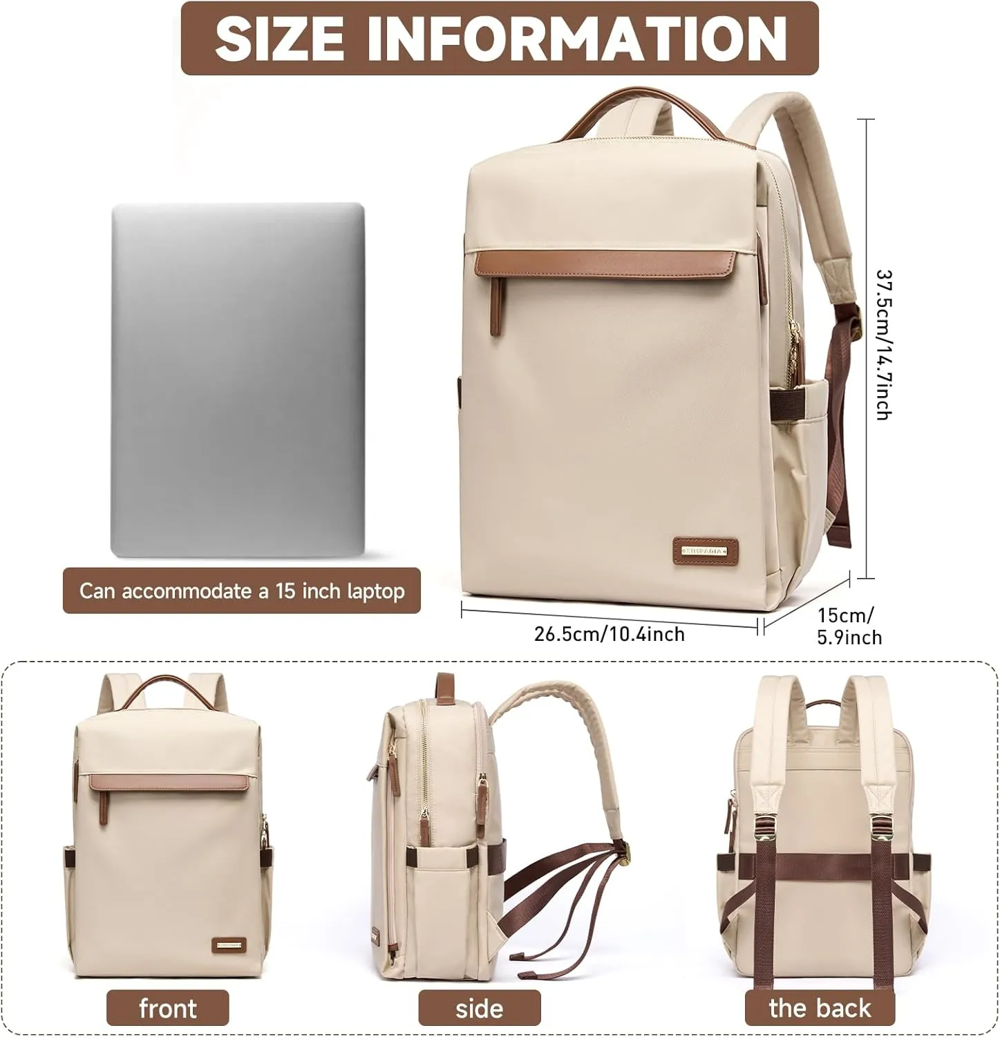 Laptop Backpack for Women Slim Computer Bag Work Travel College Backpack Purse Fits 15 Inch Notebook (Apricot) Casual Daypack for Work Travel College Backpack Purse Separate Laptop Compartment