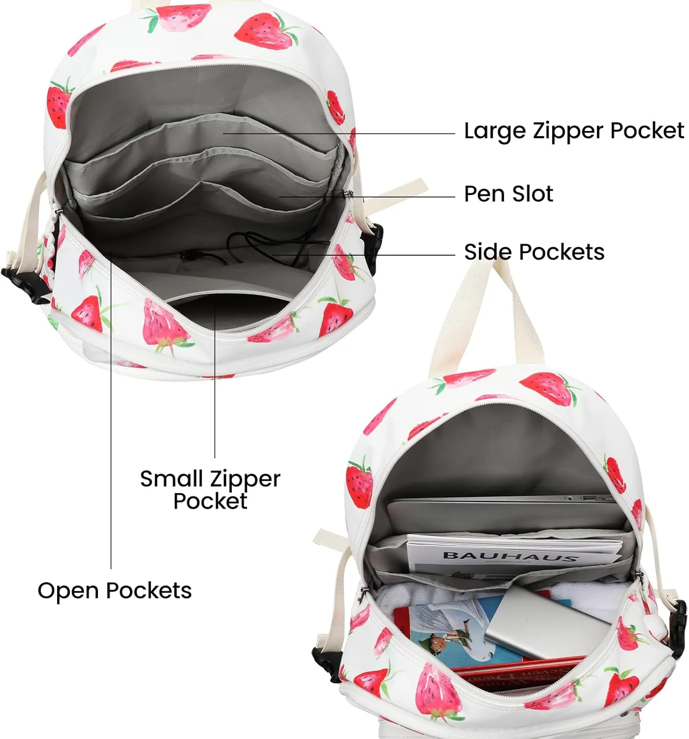 Laptop Backpack with USB charging port for laptop up to 15 inch Men Women College Outdoor Travel Backpack (Strawberry)