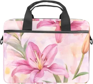 Laptop Shoulder Bag Watercolor Leaves Twigs Pattern Padded Computer Briefcase for Adults, 13.4-14.5 Inch