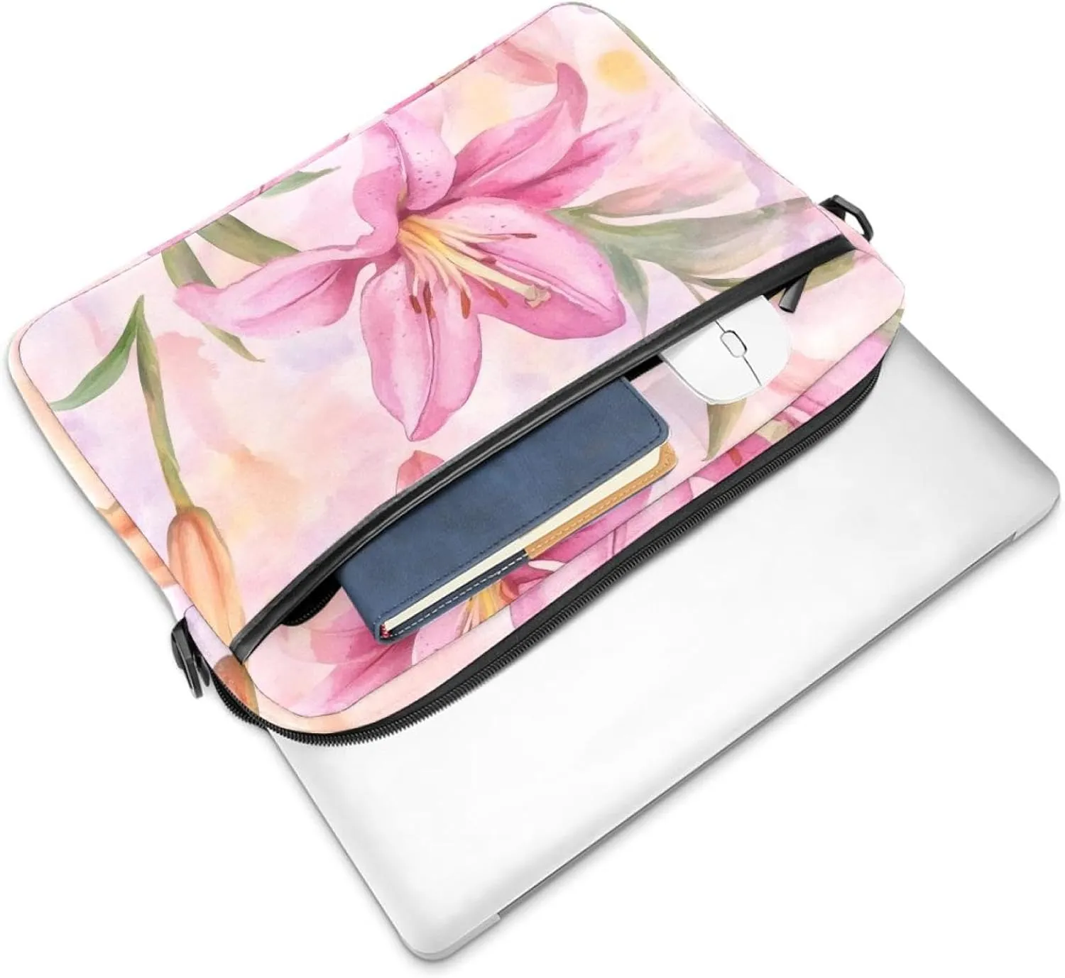 Laptop Shoulder Bag Watercolor Leaves Twigs Pattern Padded Computer Briefcase for Adults, 13.4-14.5 Inch
