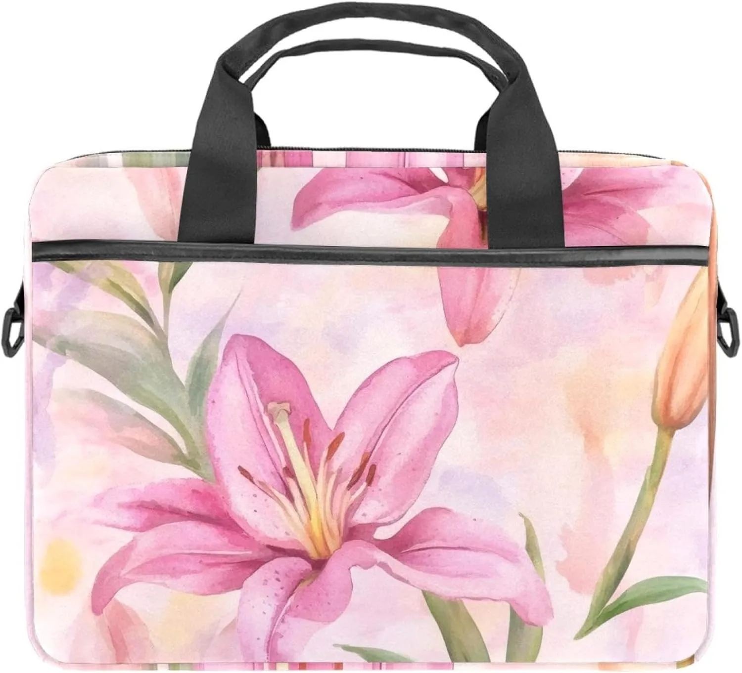 Laptop Shoulder Bag Watercolor Leaves Twigs Pattern Padded Computer Briefcase for Adults, 13.4-14.5 Inch