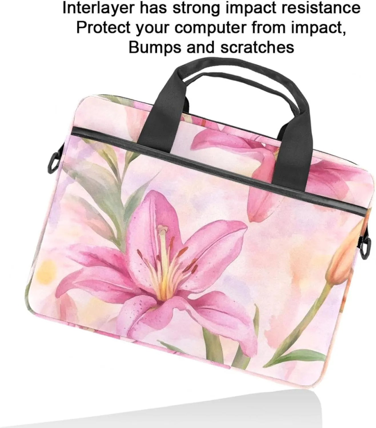 Laptop Shoulder Bag Watercolor Leaves Twigs Pattern Padded Computer Briefcase for Adults, 13.4-14.5 Inch