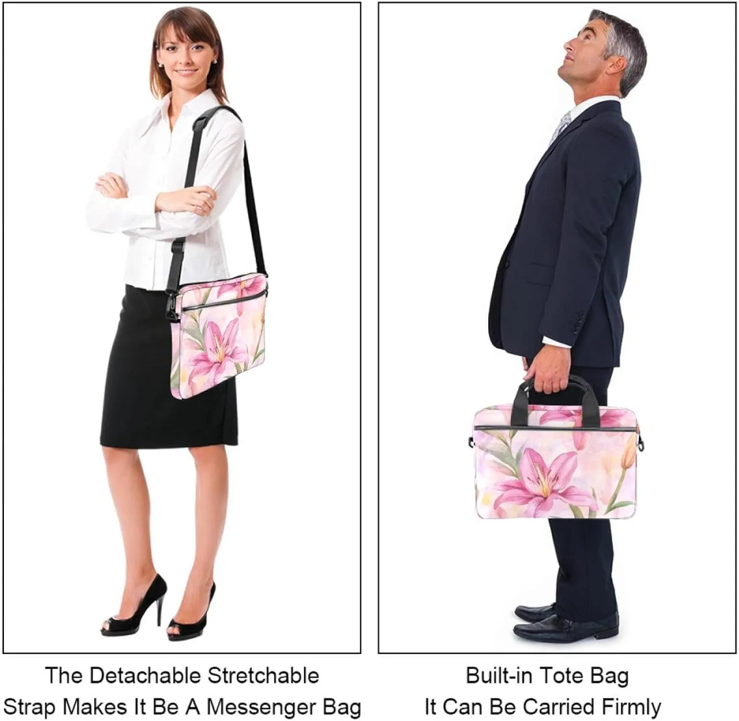 Laptop Shoulder Bag Watercolor Leaves Twigs Pattern Padded Computer Briefcase for Adults, 13.4-14.5 Inch