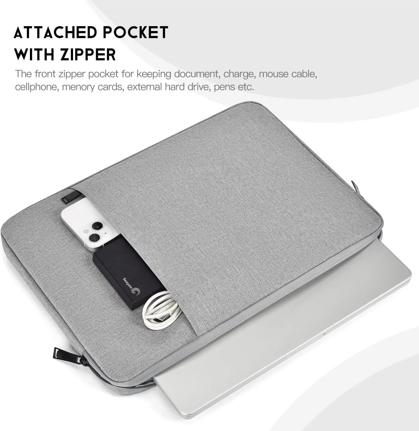 Laptop Sleeve Case 15.6 16 inch, Shockproof Protective Computer Carrying Cover with Accessory Pocket, Water-Resistant Travel Laptop Bag for HP, Dell, Lenovo, Acer, ASUS, Chromebook -Grey