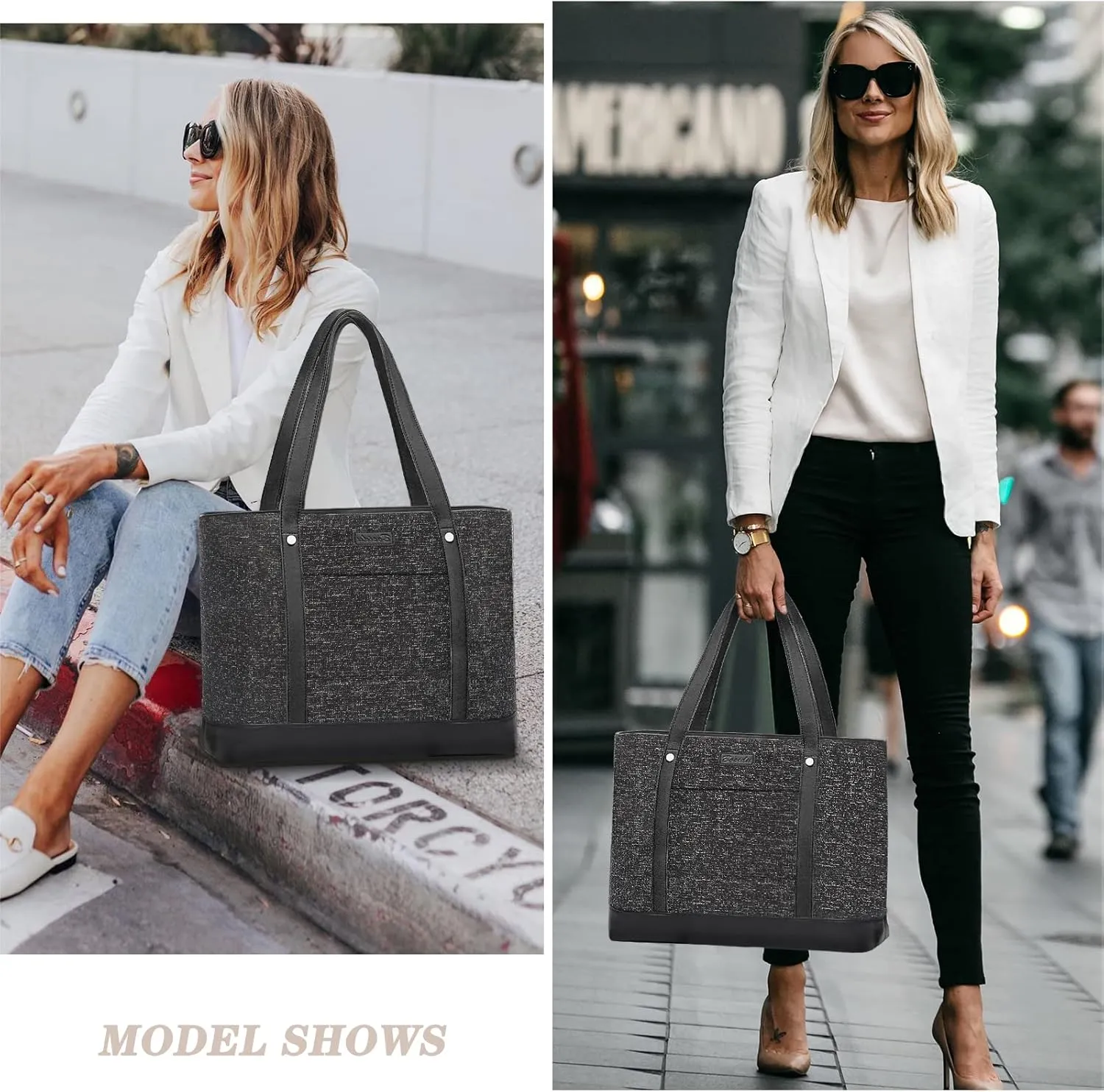 Laptop Tote Bag for Women, Water Resistant Canvas Womens Work Tote Bag, Large Capacity Shoulder Bag Fits 15.6 inches Laptop