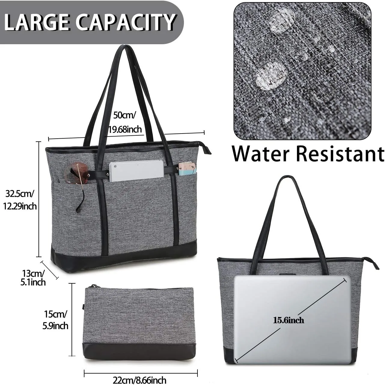 Laptop Tote Bag for Women,RAVUO Water Resistant 15.6 Inch Computer Handbag Purse Teacher Bag With Portable Small Pouch