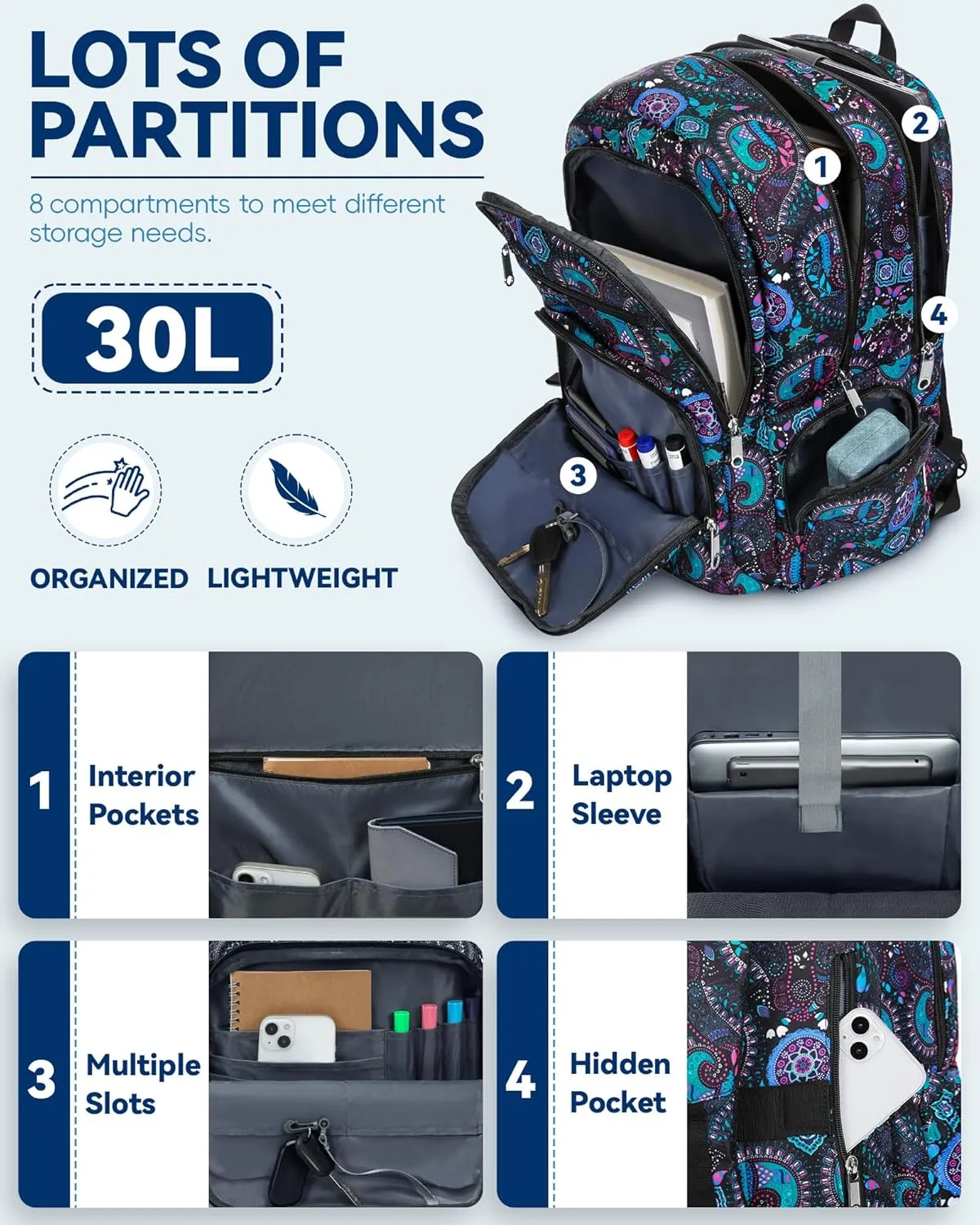 Large Backpack for Women College Campus School Book Bags with 15.6 inch Laptop Compartment Bookbags for Girls Water Resistant XL Large Capacity Backpack with Lots of Pockets Morrales Mochilas de Mujer