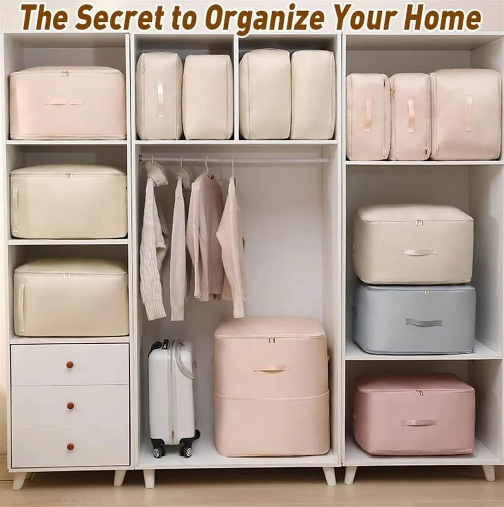 Large Capacity Compression Clothes Storage Bag Waterproof Cabinet Organizer Quilt Pillow Blanket Organizer Bedding Storage(Pink,54x42x30CM)