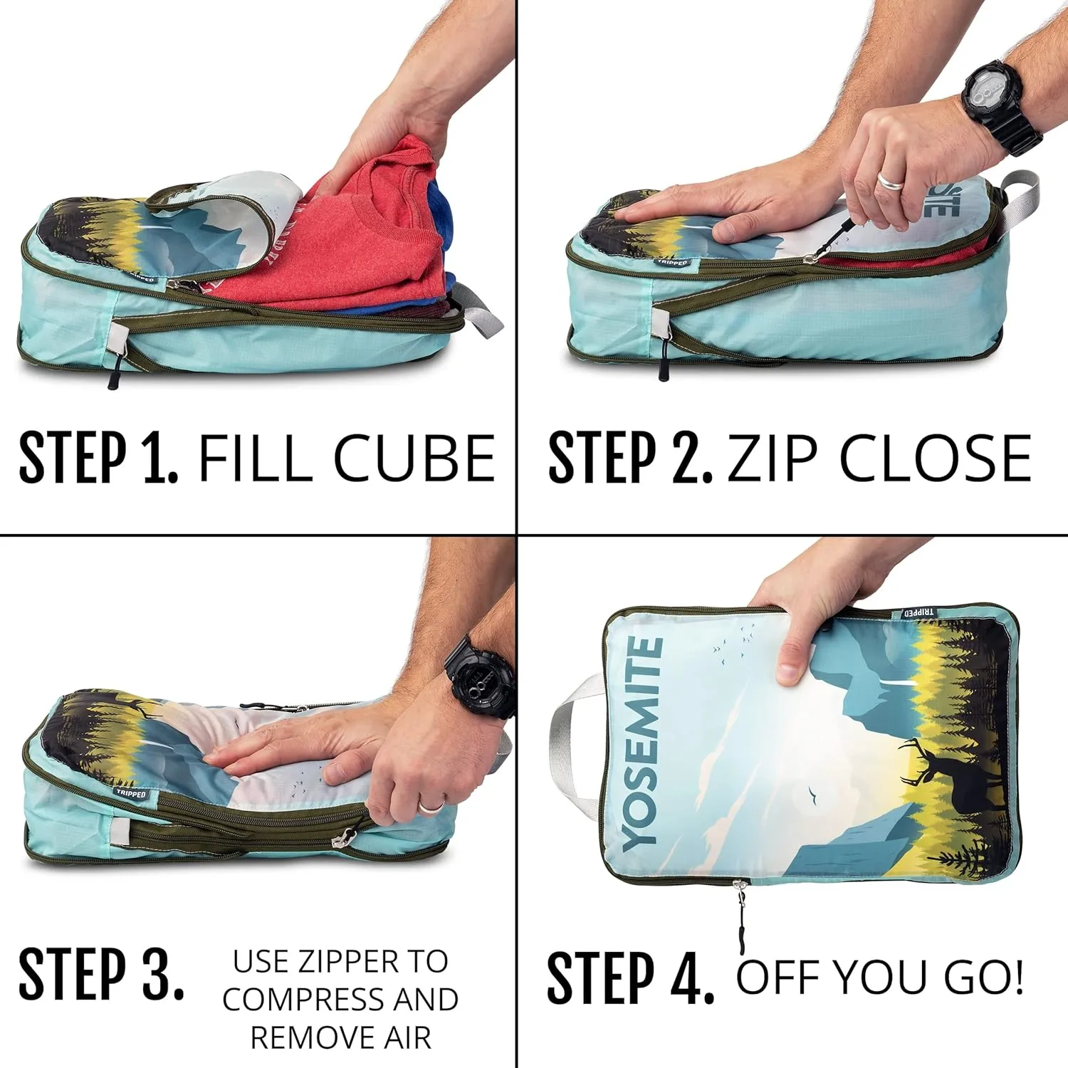 Large Compression Packing Cubes for Travel-Packing Cube Luggage Organizers 7 Piece Set for Checked Luggage-Ultralight, Expandable/Compression Bags by TRIPPED Travel Gear (National Parks)