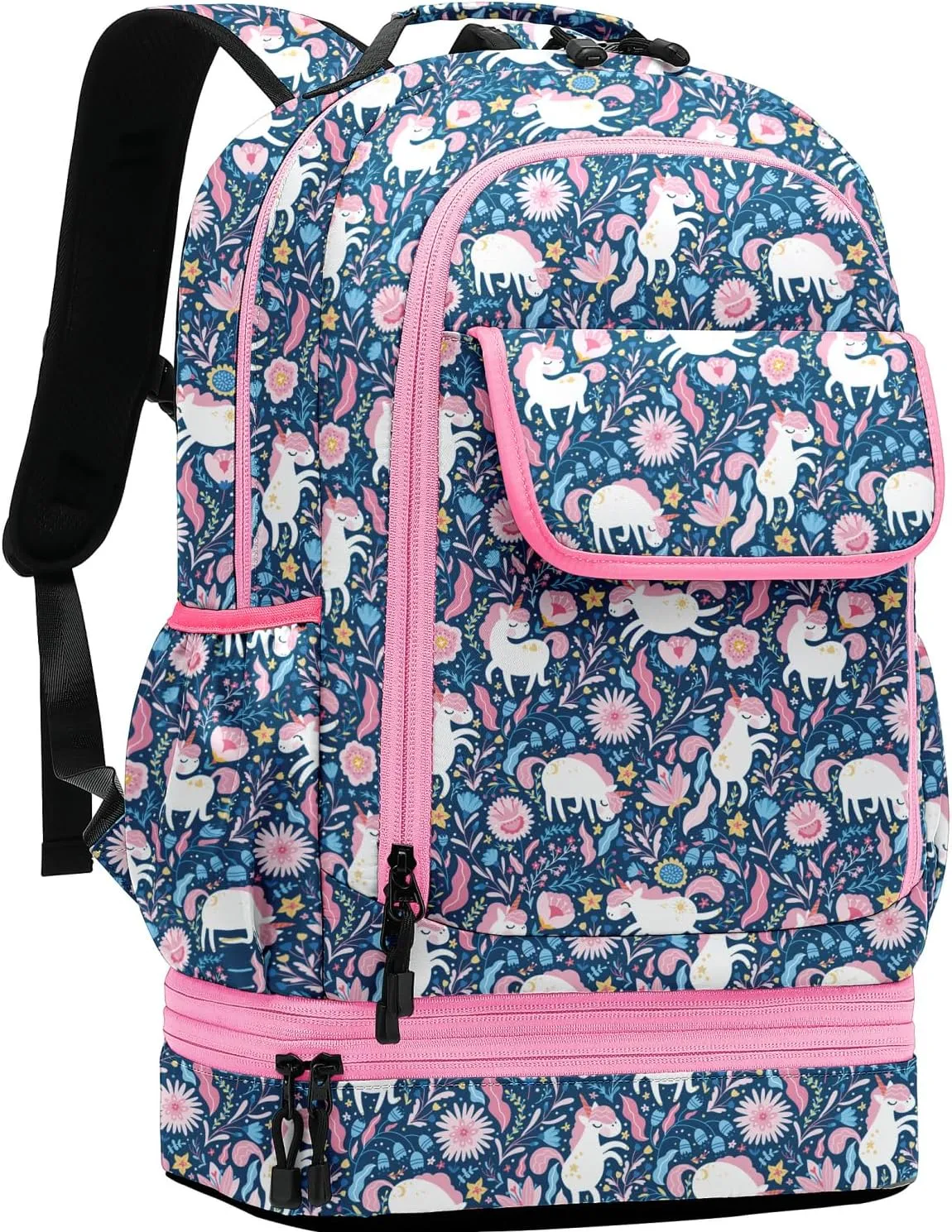 Leaper Cute Unicorn Laptop Backpack Water-resistant Double Deck Insulated Lunch Bag Satchel Dark Blue