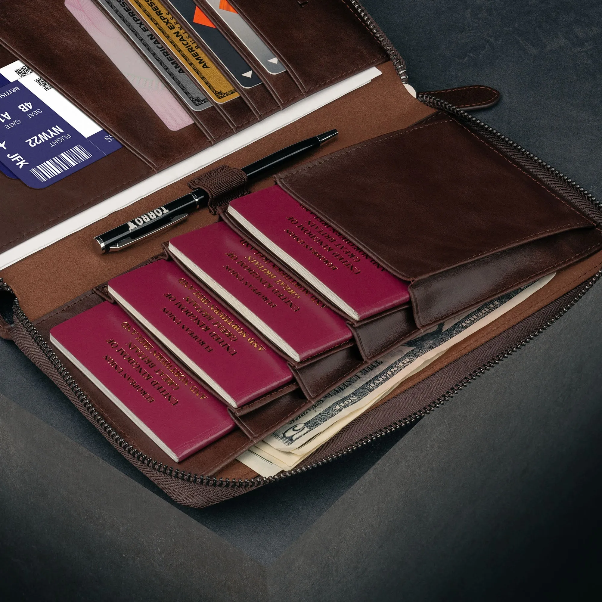 Leather Family Passport Holder and Document Organiser
