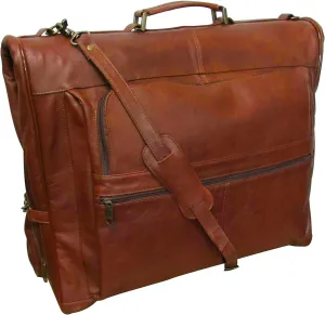 Leather Three-suit Garment Bag - Brown (#2435-2)