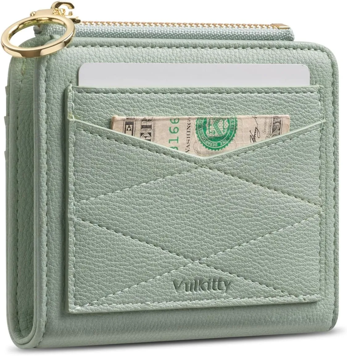 Leather Wallet for Woman RFID Blocking Bifold Small Compact Wallets Zipper Pocket Purse Large Capacity Card Hold Case with ID Window Green