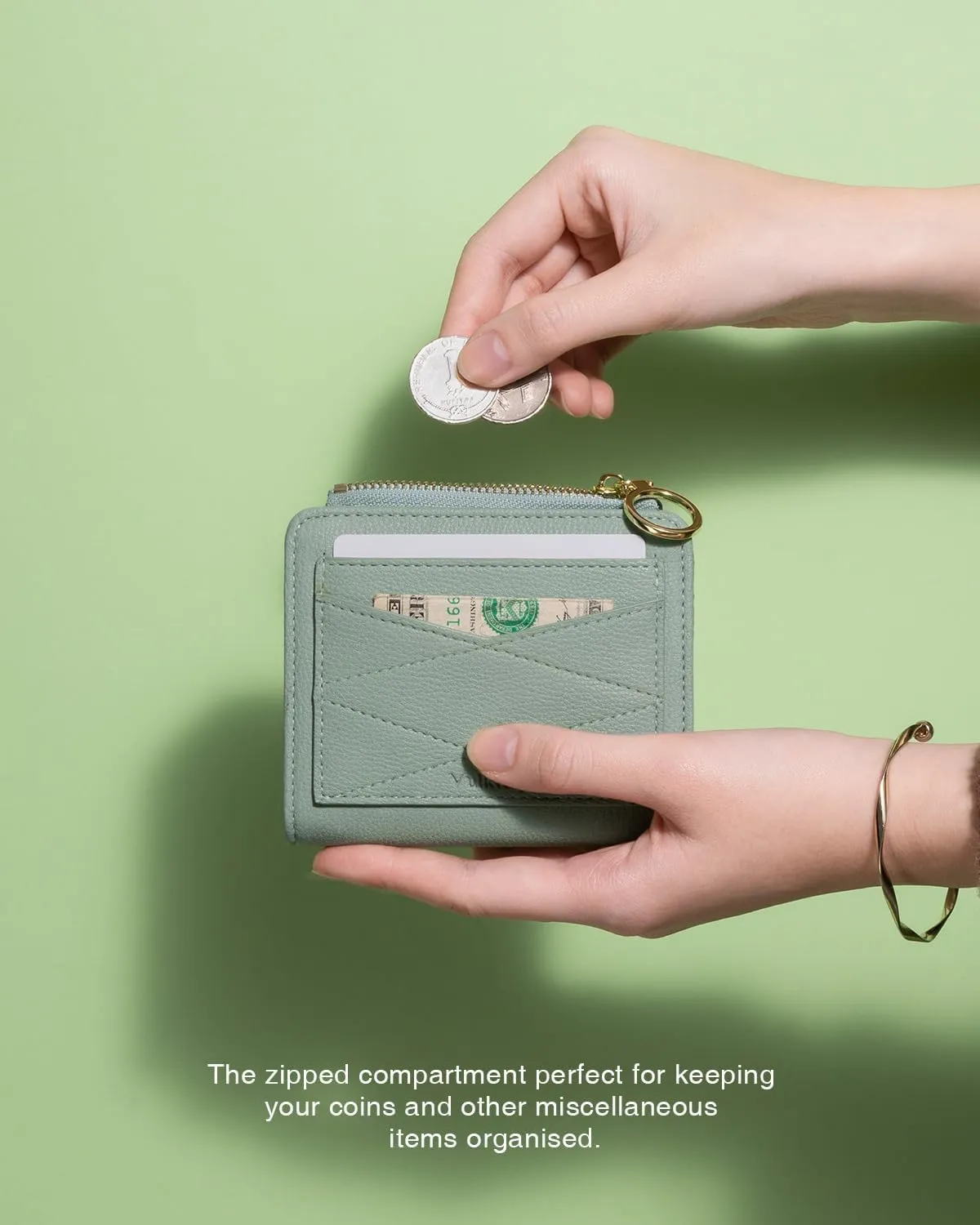 Leather Wallet for Woman RFID Blocking Bifold Small Compact Wallets Zipper Pocket Purse Large Capacity Card Hold Case with ID Window Green