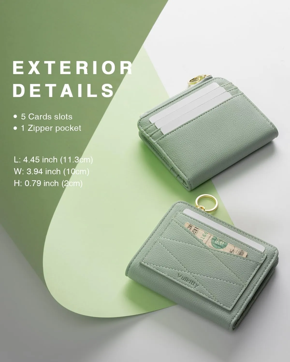 Leather Wallet for Woman RFID Blocking Bifold Small Compact Wallets Zipper Pocket Purse Large Capacity Card Hold Case with ID Window Green