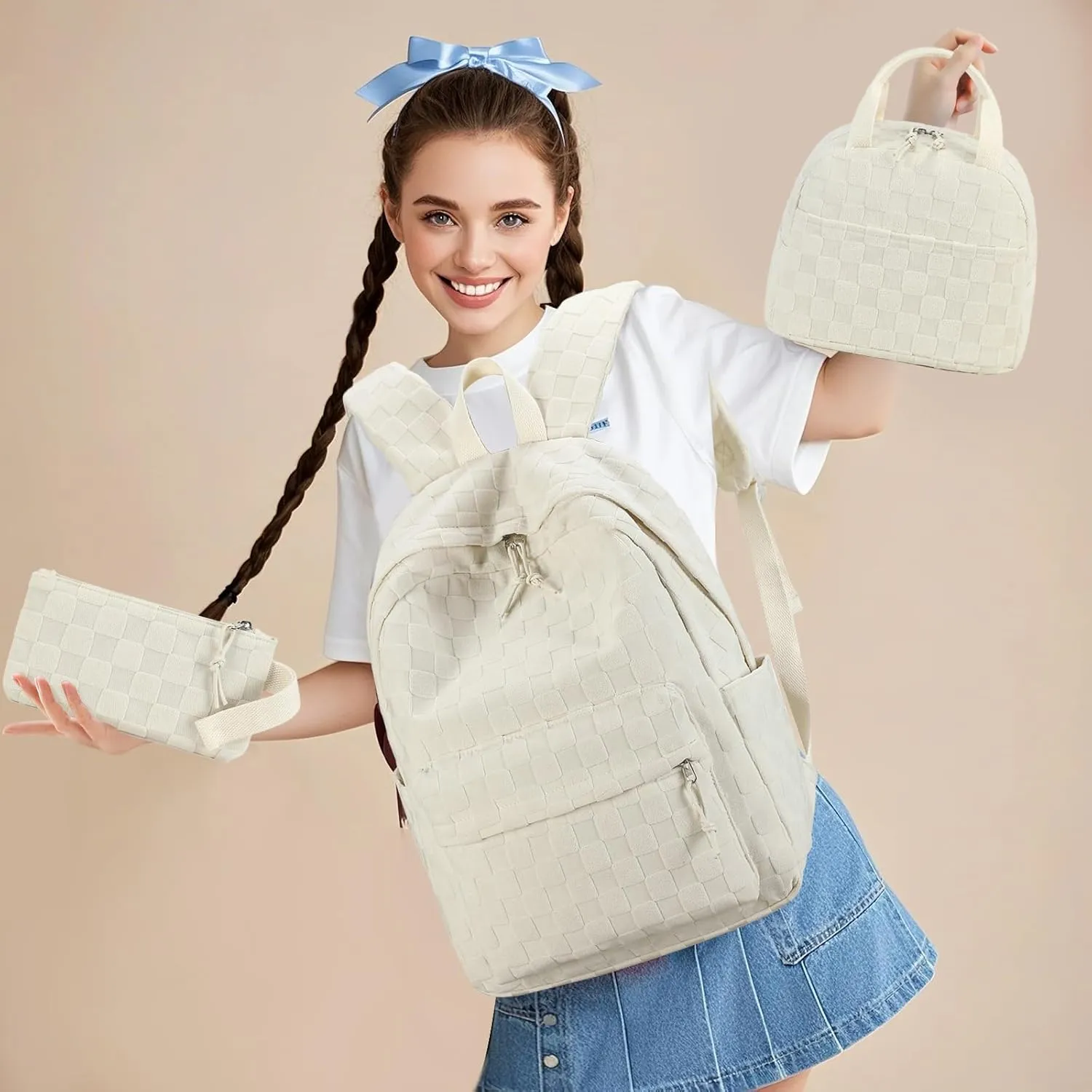 LEDAOU Backpack for Girls School Bag Kids Bookbag Teen Backpack Set Daypack with Lunch Bag and Pencil Case