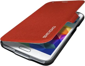 LEDGER Flip Case with Metal Kickstand for Samsung Galaxy S5 - Retail Packaging - Red