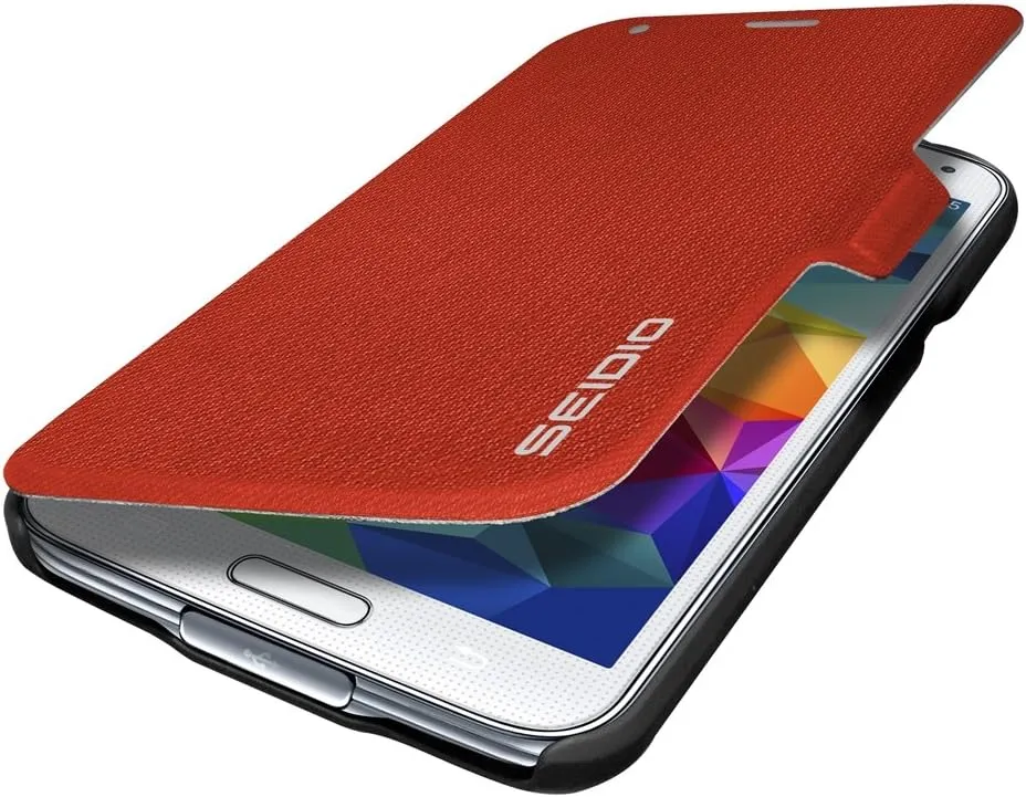 LEDGER Flip Case with Metal Kickstand for Samsung Galaxy S5 - Retail Packaging - Red