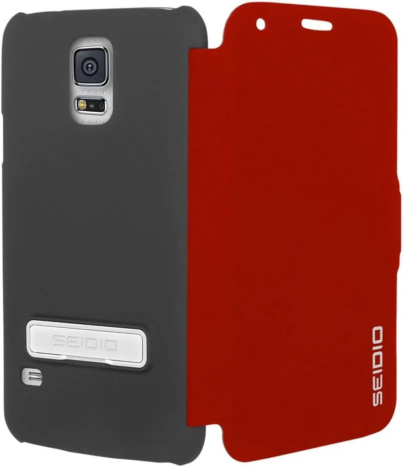 LEDGER Flip Case with Metal Kickstand for Samsung Galaxy S5 - Retail Packaging - Red