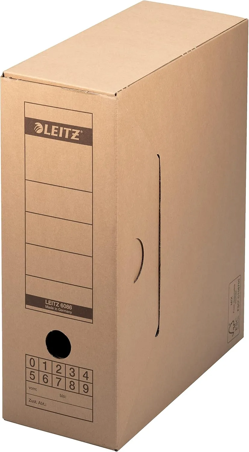 Leitz Premium archive box with flap, 10 pieces, 100% recyclable, FSC certified, natural brown, 6086000