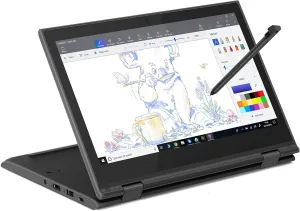 Lenovo 300e 11.6" 2-in-1 Touchscreen (4-Core Intel Celeron N4120, 4GB RAM, 256GB SSD, Active Stylus Pen, Webcam), Ruggedized & Water Resistant Flip Convertible Laptop, Type-C, Wi-Fi, Win 10 Pro