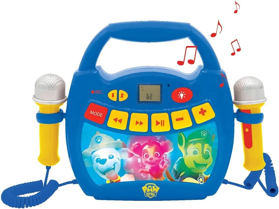 Lexibook – Paw Patrol - Portable Karaoke Digital Player for Kids – Microphones, Light Effects, Bluetooth, Record and Voice Changer Functions, Rechargeable Battery, Blue/red, MP320PAZ