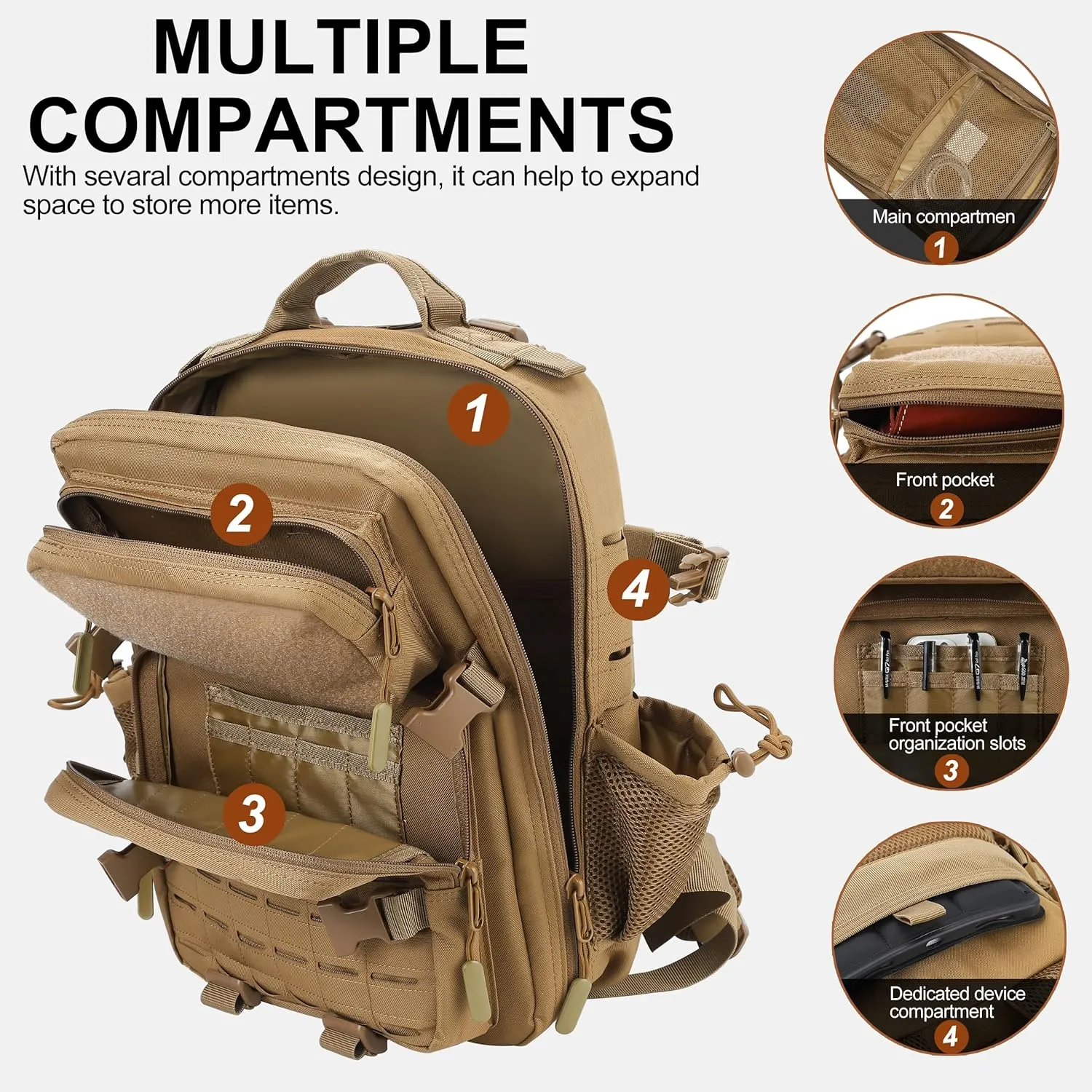 LHI Tactical Military Backpack for Men 25L/45L Large Molle Army Assault Pack 3 Day Hiking Rucksack With Bottle Holder