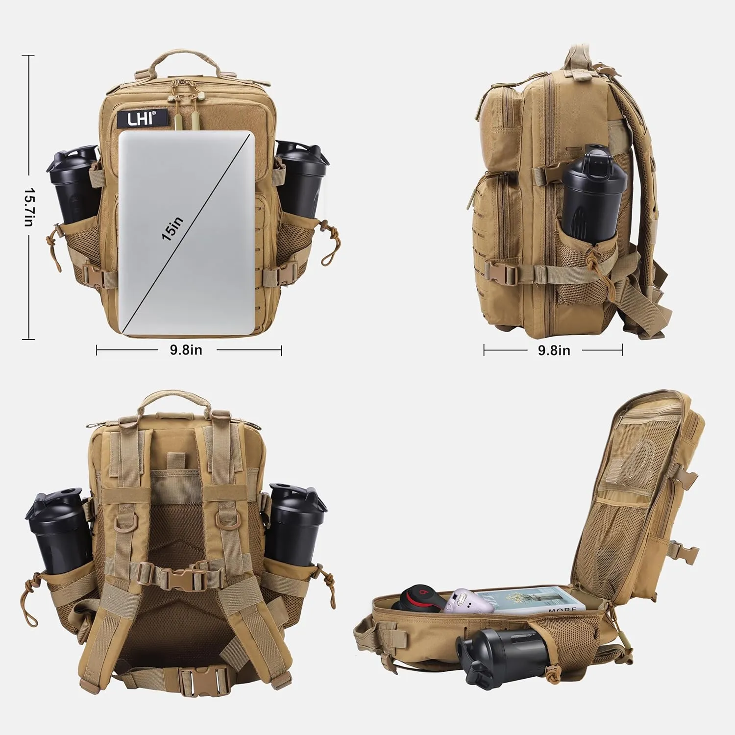 LHI Tactical Military Backpack for Men 25L/45L Large Molle Army Assault Pack 3 Day Hiking Rucksack With Bottle Holder