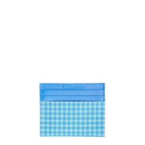 LIGHT BLUE LEATHER AND SILK CREDIT CARD HOLDER