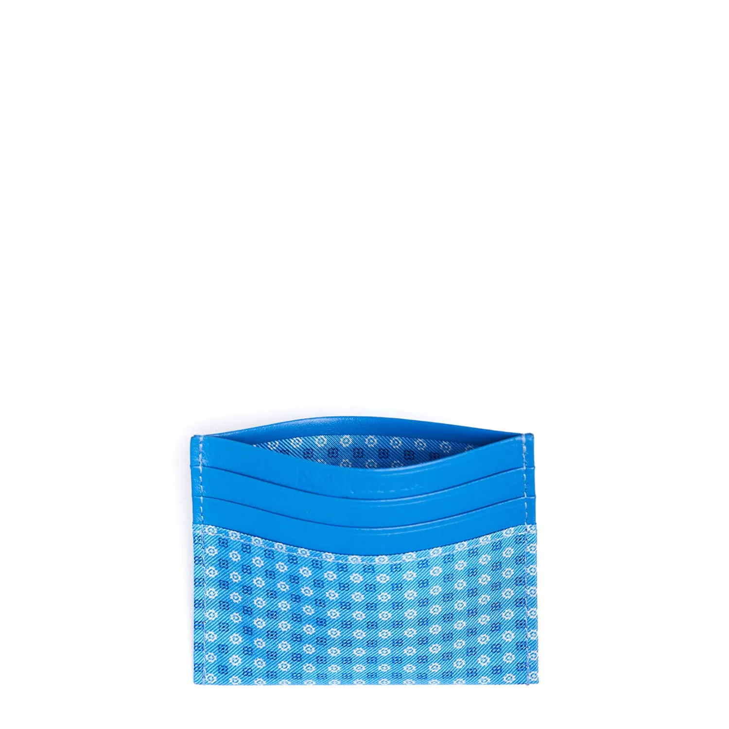 LIGHT BLUE LEATHER AND SILK CREDIT CARD HOLDER