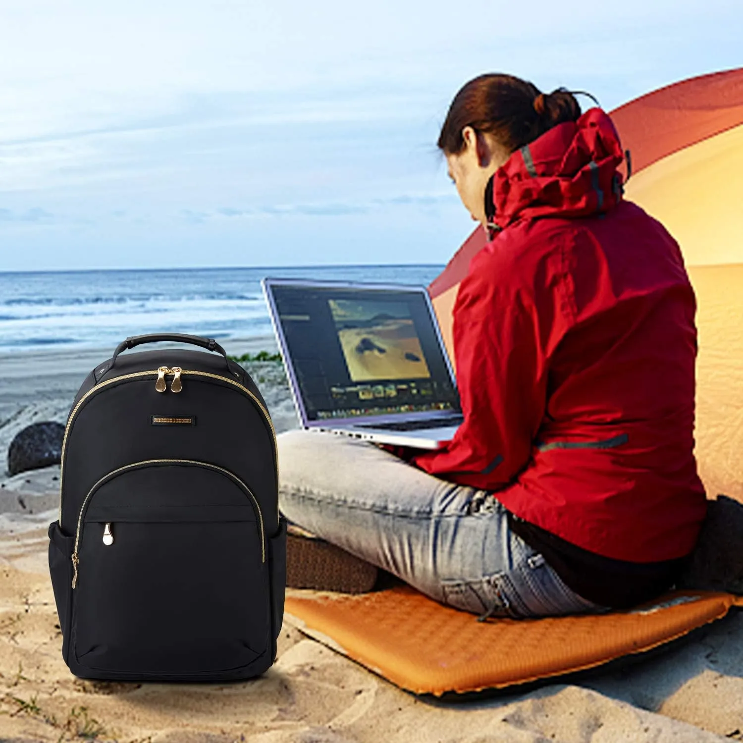 LIGHT FLIGHT Laptop Backpack for Women, Travel BookBag for 17.3 Inch Computer, Backpack for Work Travel College, Large Black