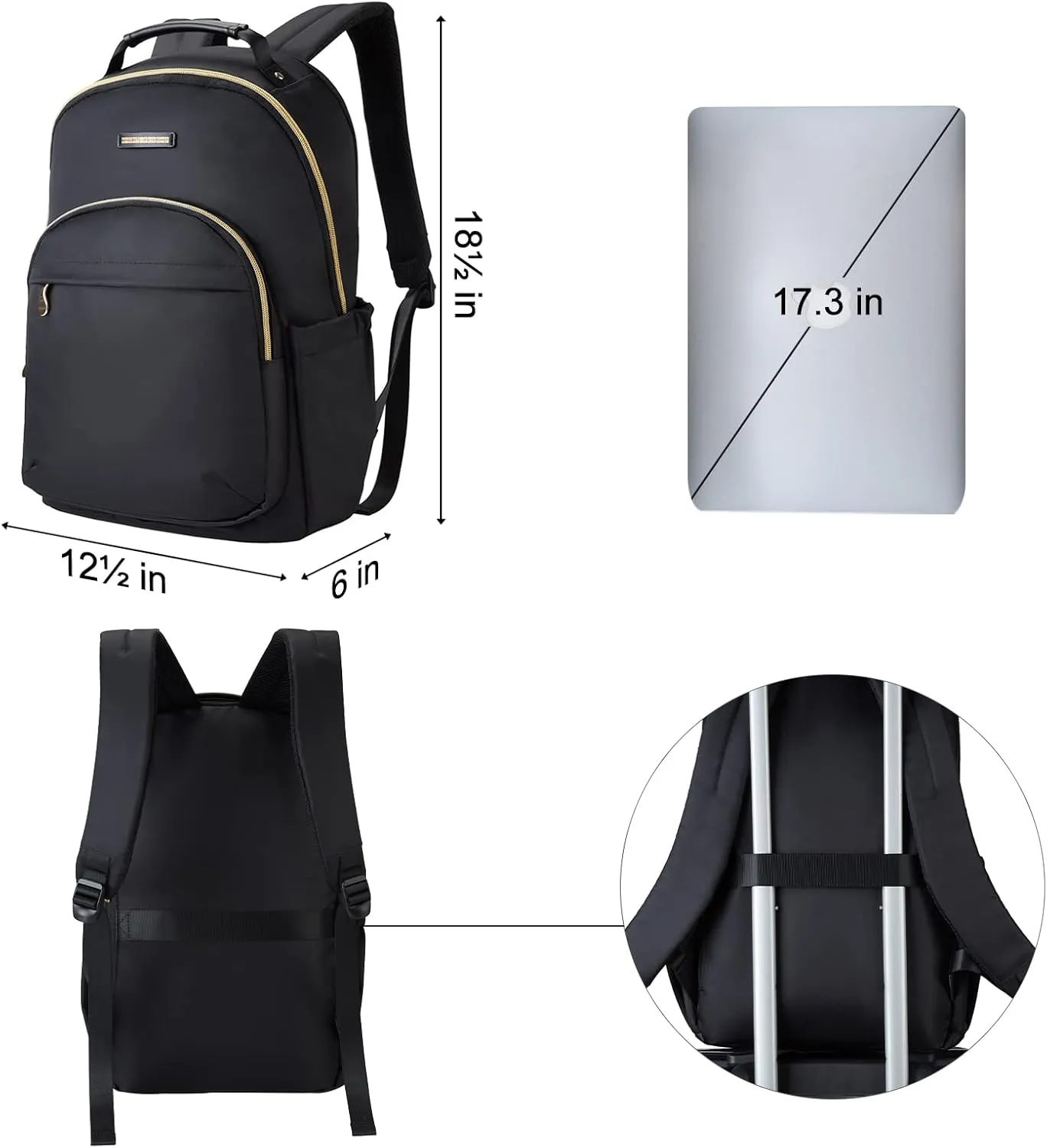 LIGHT FLIGHT Laptop Backpack for Women, Travel BookBag for 17.3 Inch Computer, Backpack for Work Travel College, Large Black