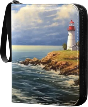 Lighthouse Painting Card Binder, 400 Pockets Card Holder with 50 Sleeves, Sturdy Card Holder Folders for Game Cards & Sports Cards