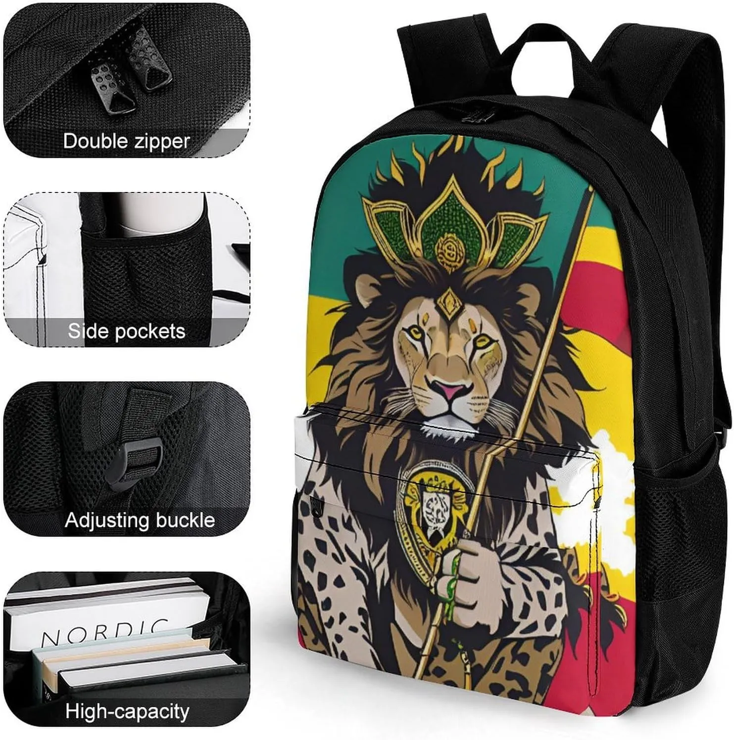Lightweight Backpack for Gym Travel Bicycle - Big Capacity Multipurpose Anti-Theft Carry On Bag, Lion Judah Marijuanaweed Smoke Art Travel Hiking Bag & Day Pack