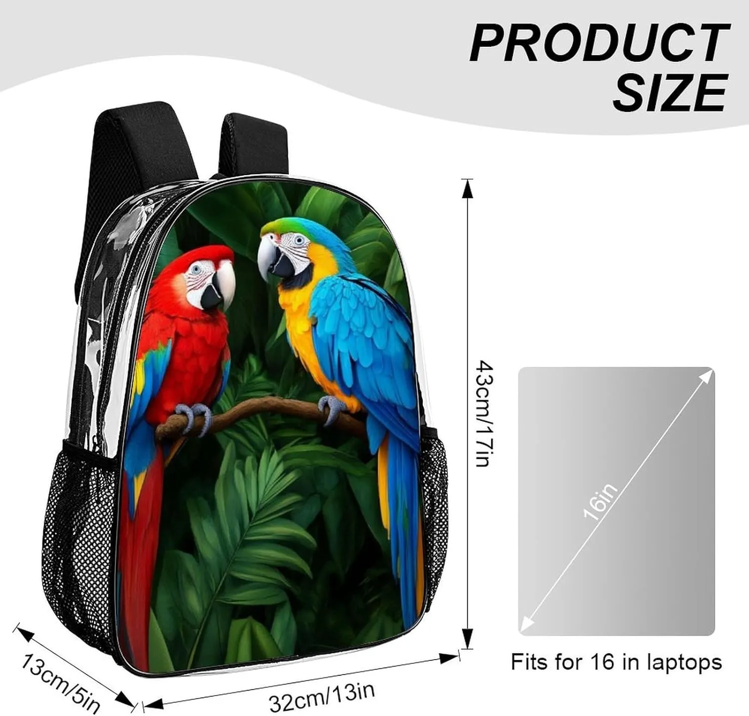 Lightweight Backpack for Gym Travel Bicycle - Big Capacity Multipurpose Transparent Carry On Bag, Parrot Green Painting Travel Hiking Bag & Day Pack