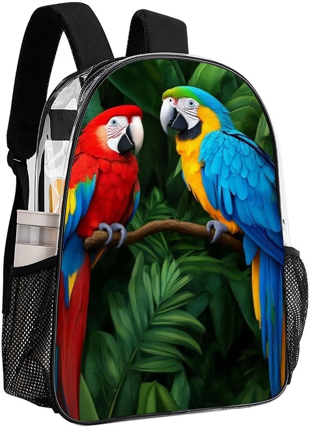 Lightweight Backpack for Gym Travel Bicycle - Big Capacity Multipurpose Transparent Carry On Bag, Parrot Green Painting Travel Hiking Bag & Day Pack