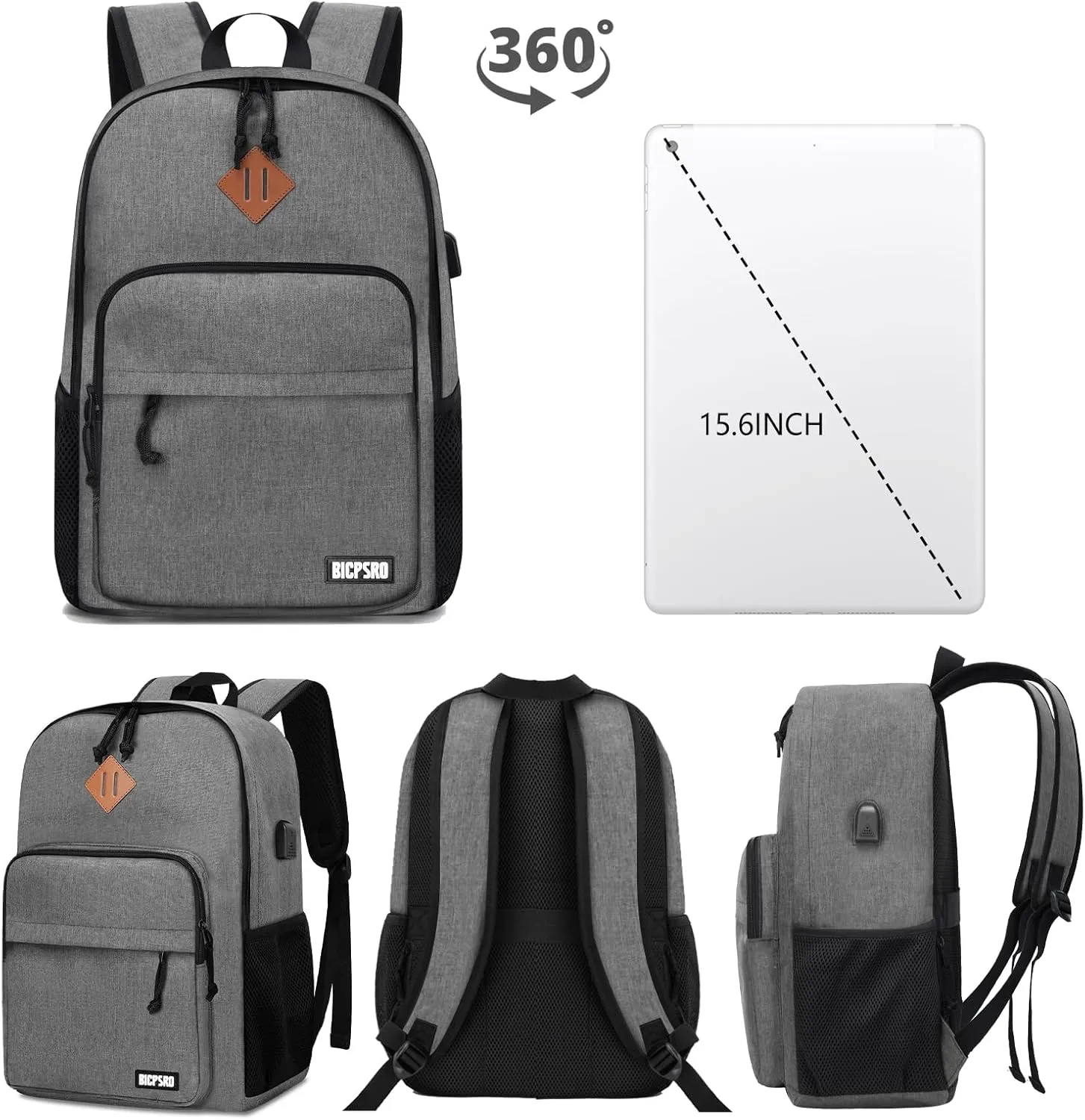 Lightweight Backpack for Men Women, School Backpack for Girls Boys Teen, College High School Backpack with USB Charging Port, Simple Daily use Bookbag, Kids Book Bag, Mochilas Escolares para, Grey