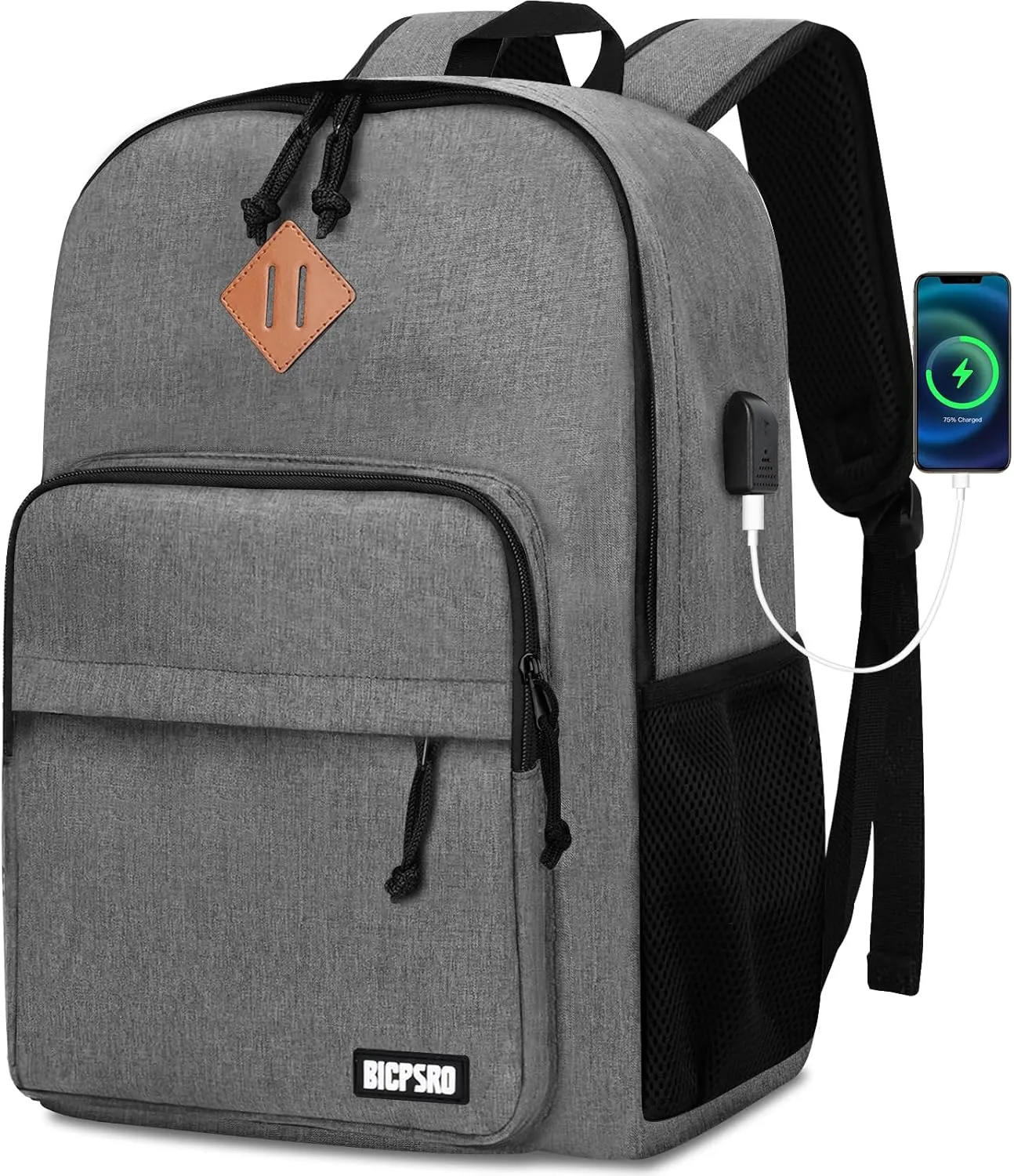 Lightweight Backpack for Men Women, School Backpack for Girls Boys Teen, College High School Backpack with USB Charging Port, Simple Daily use Bookbag, Kids Book Bag, Mochilas Escolares para, Grey