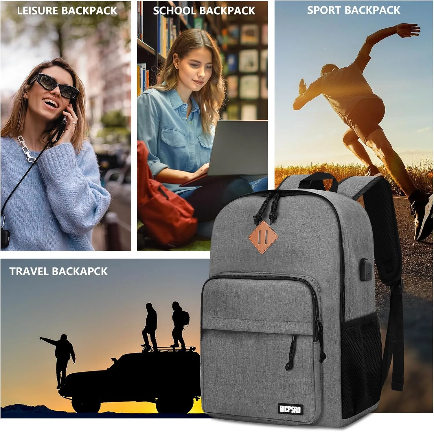 Lightweight Backpack for Men Women, School Backpack for Girls Boys Teen, College High School Backpack with USB Charging Port, Simple Daily use Bookbag, Kids Book Bag, Mochilas Escolares para, Grey