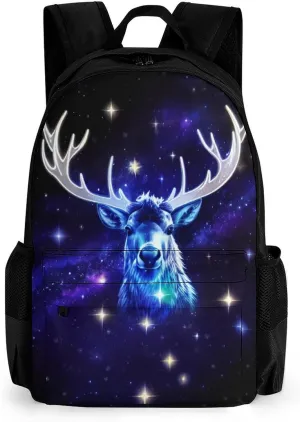 Lightweight Daypack Backpack for Sports Travel Running - Large Capacity Multipurpose Anti-Theft Bookbag, Galaxy Starry Sky Christmas Elk Moose Art Laptop Backpack Daypack