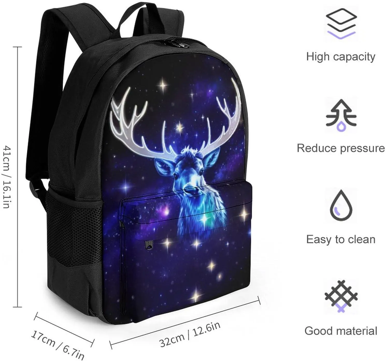 Lightweight Daypack Backpack for Sports Travel Running - Large Capacity Multipurpose Anti-Theft Bookbag, Galaxy Starry Sky Christmas Elk Moose Art Laptop Backpack Daypack