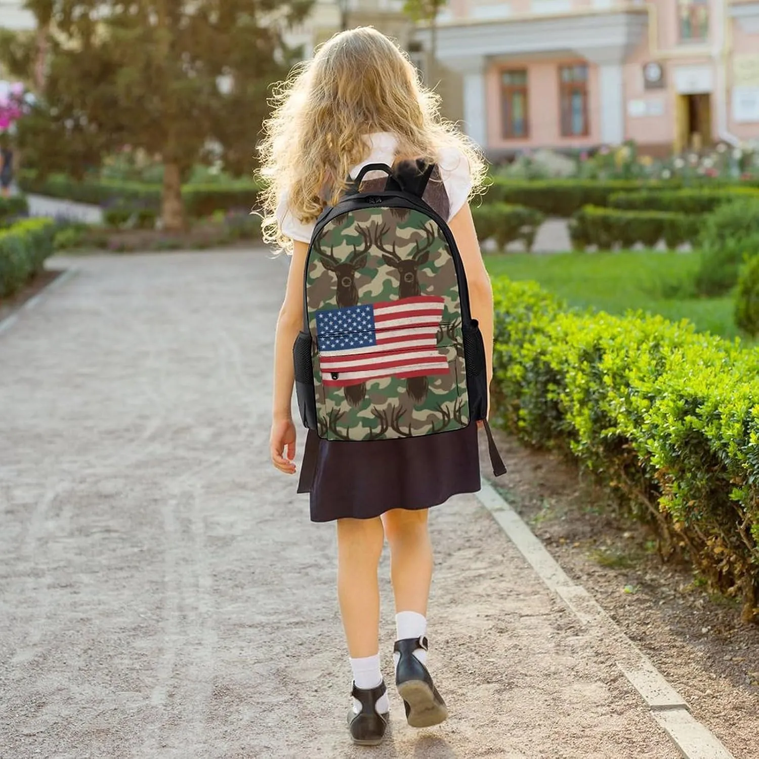 Lightweight Daypack Backpack for Trekking Work Running - Big Capacity Multipurpose Anti-Theft Bookbag, American Flag Camo Deer Camouflage Art Business Computer Bag