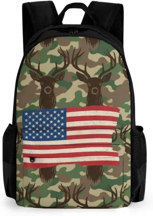 Lightweight Daypack Backpack for Trekking Work Running - Big Capacity Multipurpose Anti-Theft Bookbag, American Flag Camo Deer Camouflage Art Business Computer Bag