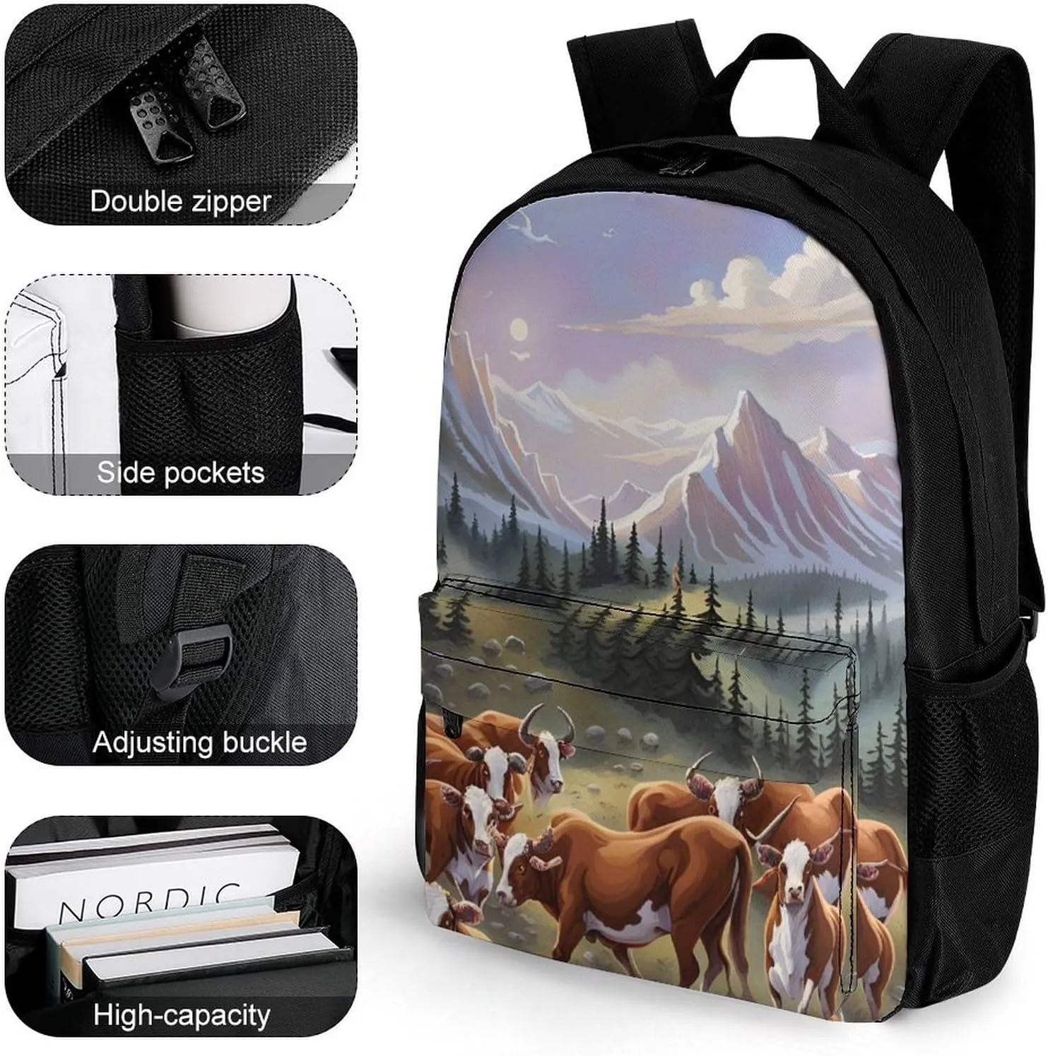 Lightweight Daypack Backpack for Trekking Work Running - Big Capacity Multipurpose Anti-Theft Bookbag, Animal Herefords Cattle Party Art Business Computer Bag