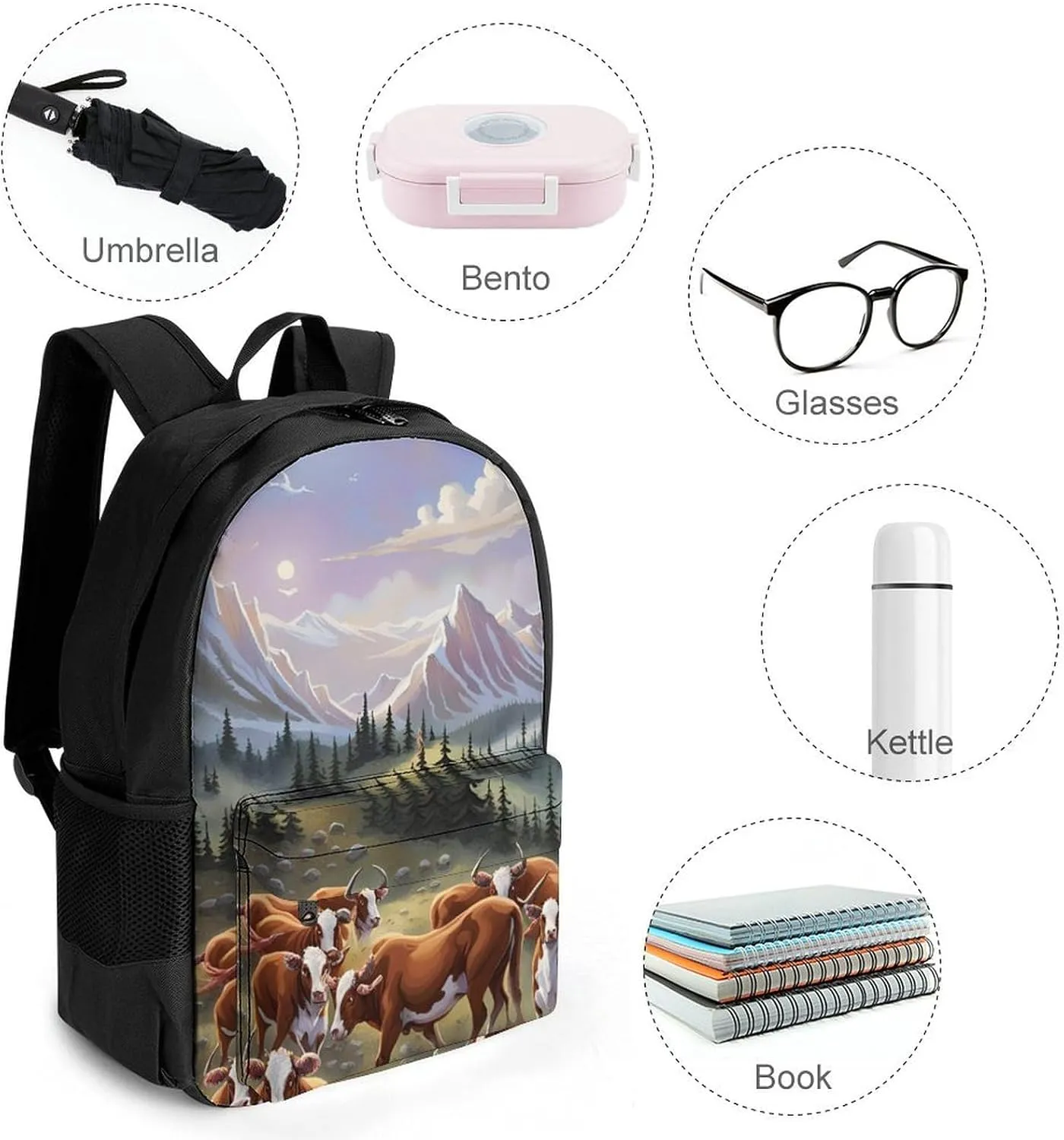 Lightweight Daypack Backpack for Trekking Work Running - Big Capacity Multipurpose Anti-Theft Bookbag, Animal Herefords Cattle Party Art Business Computer Bag