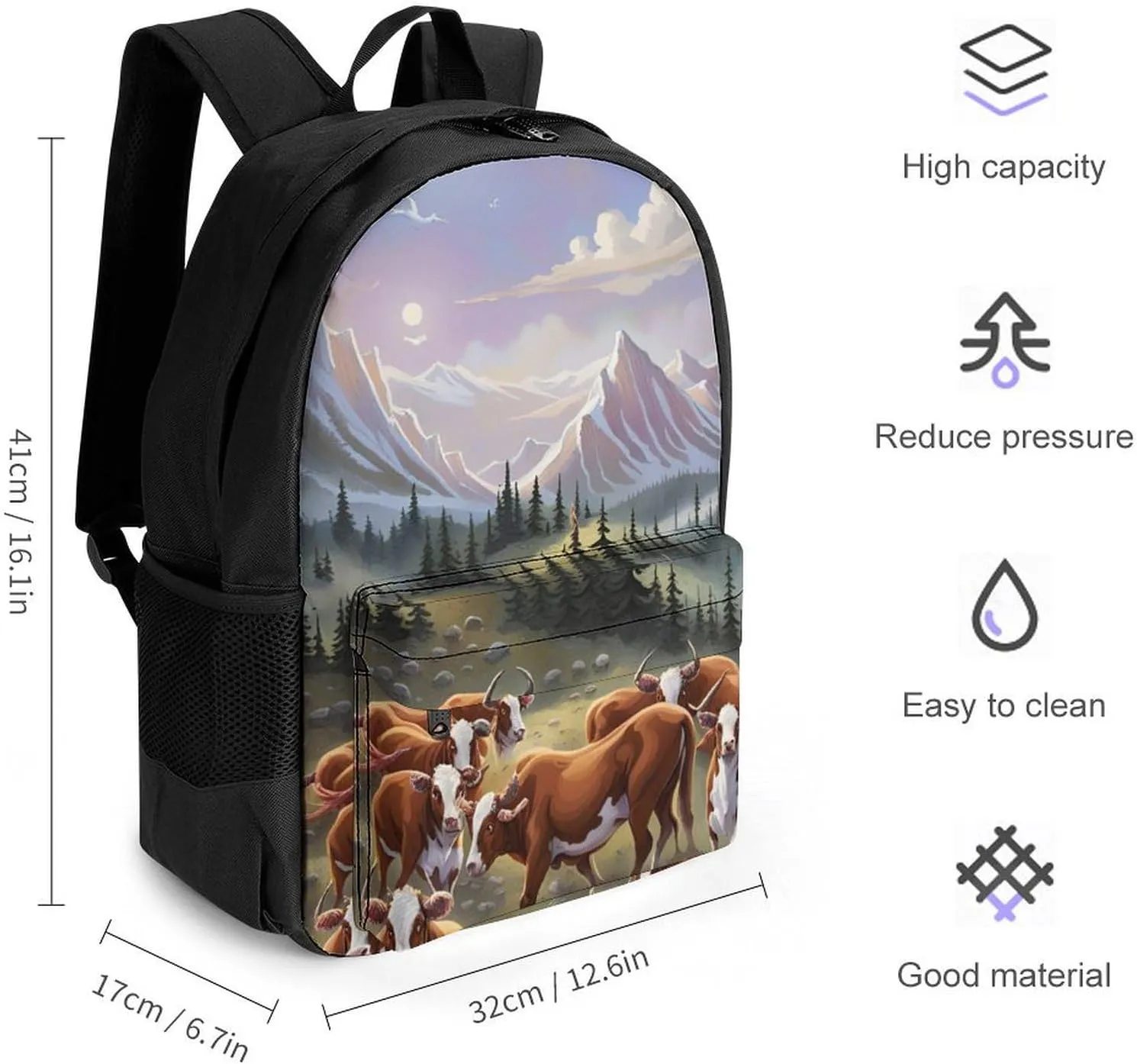 Lightweight Daypack Backpack for Trekking Work Running - Big Capacity Multipurpose Anti-Theft Bookbag, Animal Herefords Cattle Party Art Business Computer Bag