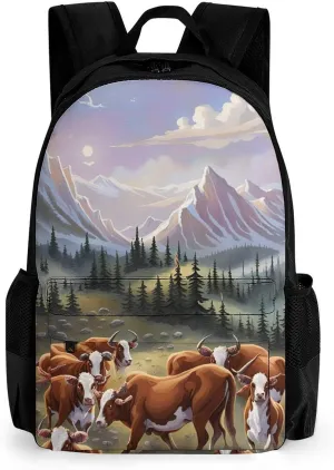 Lightweight Daypack Backpack for Trekking Work Running - Big Capacity Multipurpose Anti-Theft Bookbag, Animal Herefords Cattle Party Art Business Computer Bag